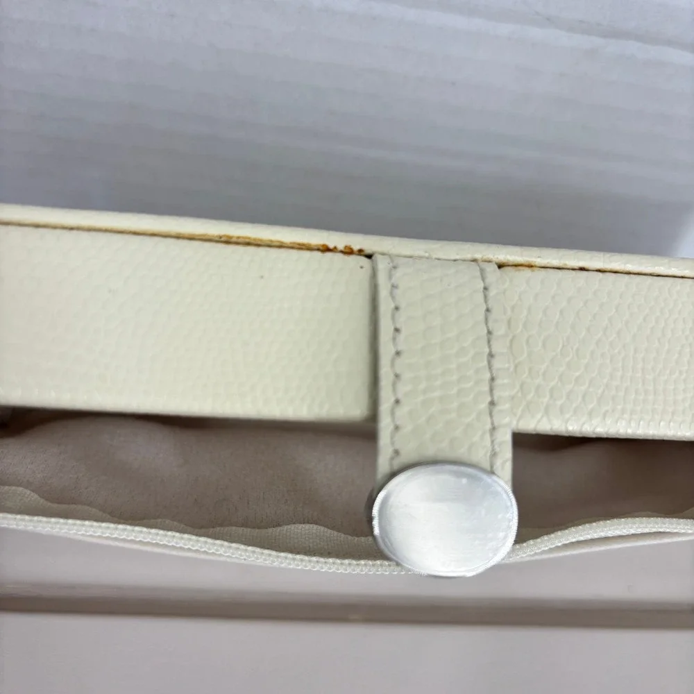 Jewelry Case Travel Box Removeable Zip Pouches Hinged Hard Side Cream
